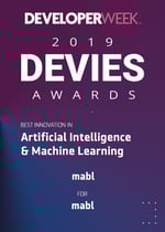The words developer week 2019 Devies awards best innovation in artificial intelligence and machine learning mabl.