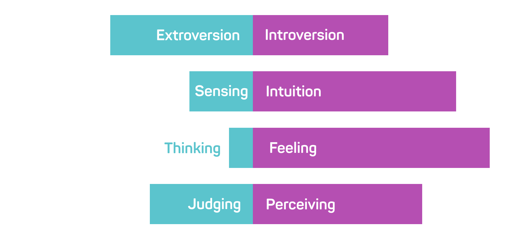 A Meyers Briggs personality chart showing where someone falls in each area of personality.