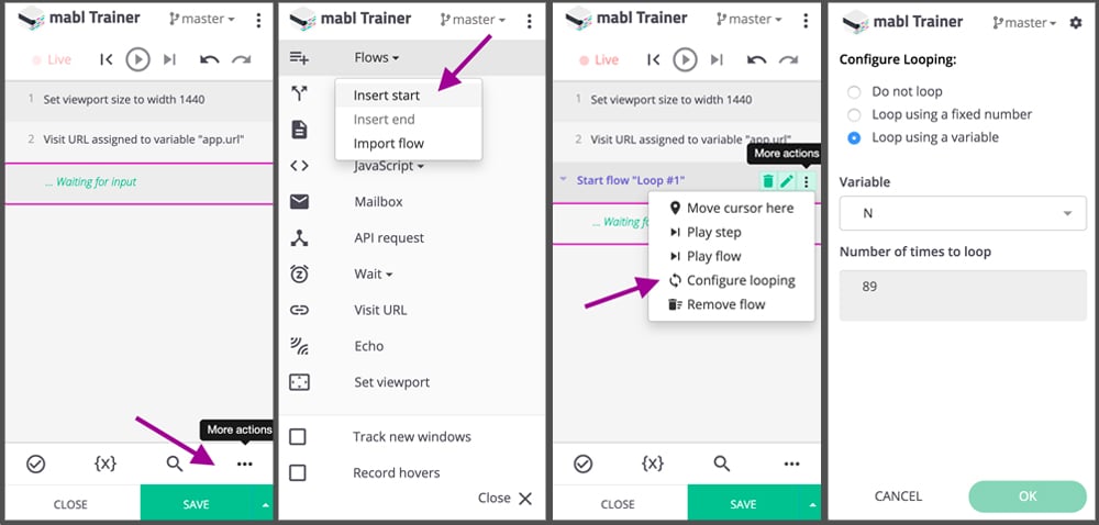 Using loops to test complex apps