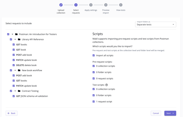 Screenshot of creating an import with Postman
