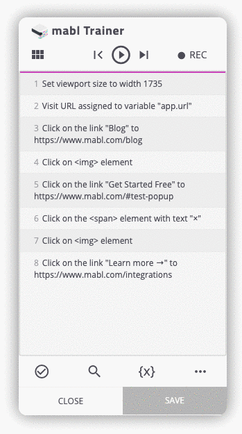 A screenshot showing the ability to expand a step in the mabl trainer to see more details about the step.