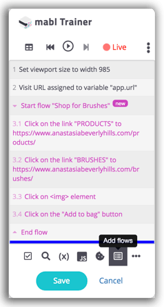 A screenshot showing that Flows are highlighted in purple and can be saved and used across other journeys.