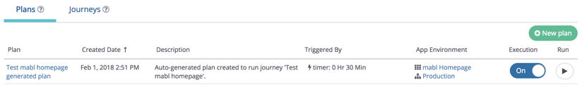 A screenshot showing that mabl will automatically create a Plan for the Journey, which dictates the schedule for execution.