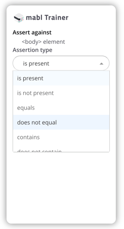 A screenshot showing that adding an assertion is as simple as clicking on the element you want to assert against.