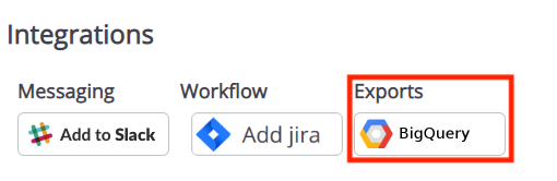 A screenshot showing how to visit mabl's BigQuery help for help getting started and export schema details.