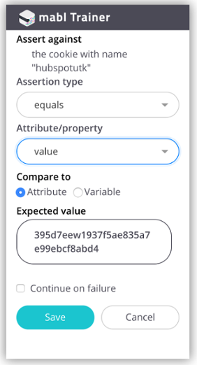 A screenshot showing how you can assert against a cookie via the existing assertions menu.