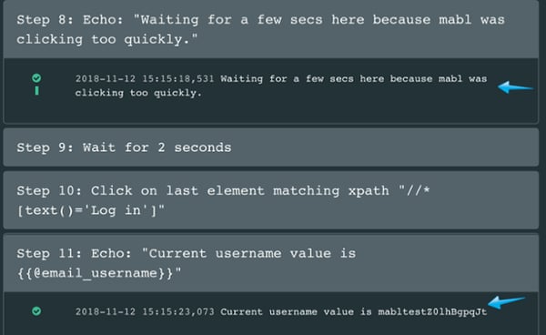 A screenshot showing how to debug failed journeys by letting the reader track the state of variables at key points.