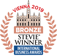 An award emblem with the words Vienna 2019 Bronze Stevie Winner International Business Awards.