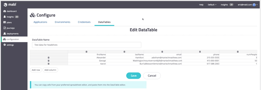 Data driven testing mabl