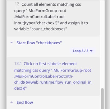 A screenshot showing how you can insert a flow in a test and specify that the flow should loop any number of times.