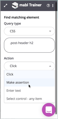 A screenshot showing that once the CSS elements are found, you can apply an assertion that it is present.
