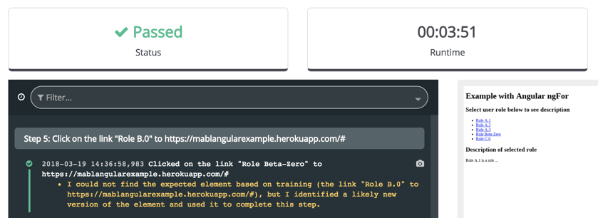 A screenshot showing that mabl would know that the correct element was last seen in the 4th position of the list.