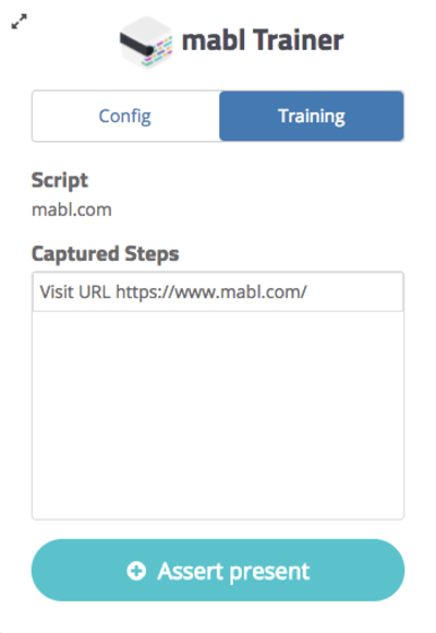 A screenshot of mabl Trainer with the first assertion type.