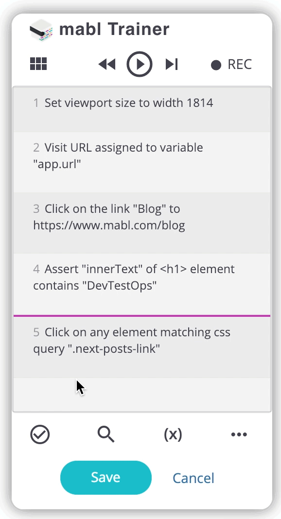 A gift showing how you can train a not present assertion by entering a query for an element that is not on the current page.