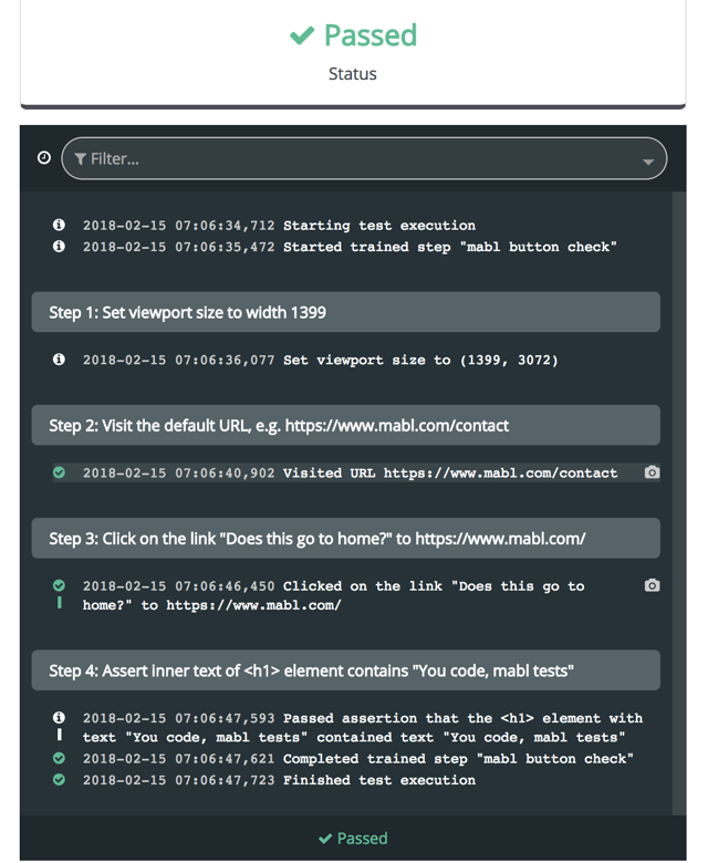 A screenshot showing that a test has been run through and passed.