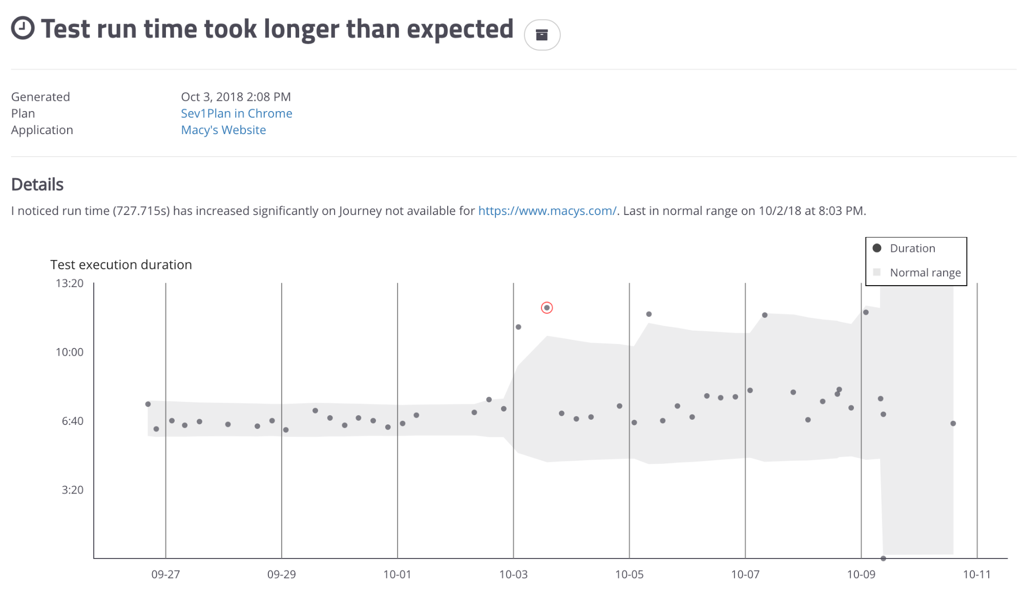 A screenshot showing that mabl looks at each instance of each test’s run time and automatically creates a model.