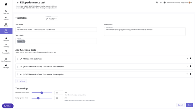 Setting API load test duration and ramp time