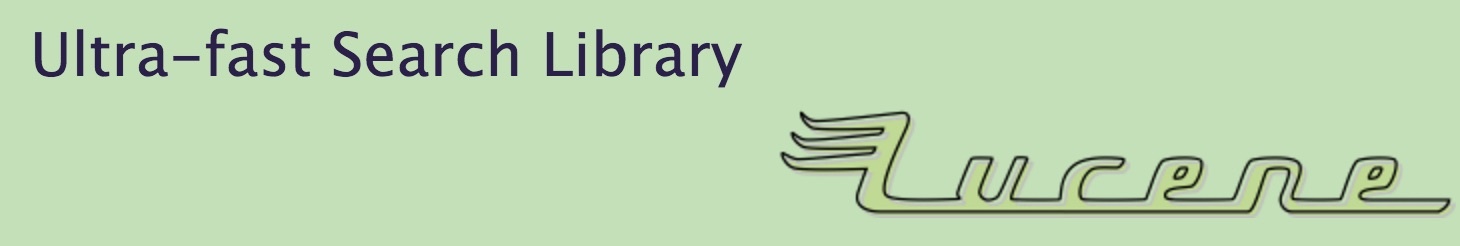 The words ultra fast search library on a pale green background with the Lucene logo.