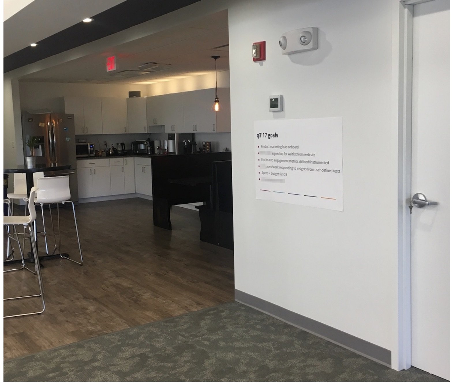 A kitchen and eating area in an office building.