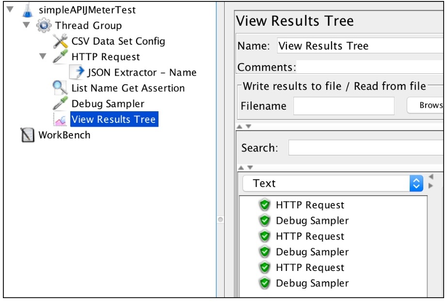 A screenshot showing that using the JMeter Debug Sampler with View Results Tree plugin allows you see the debug information.