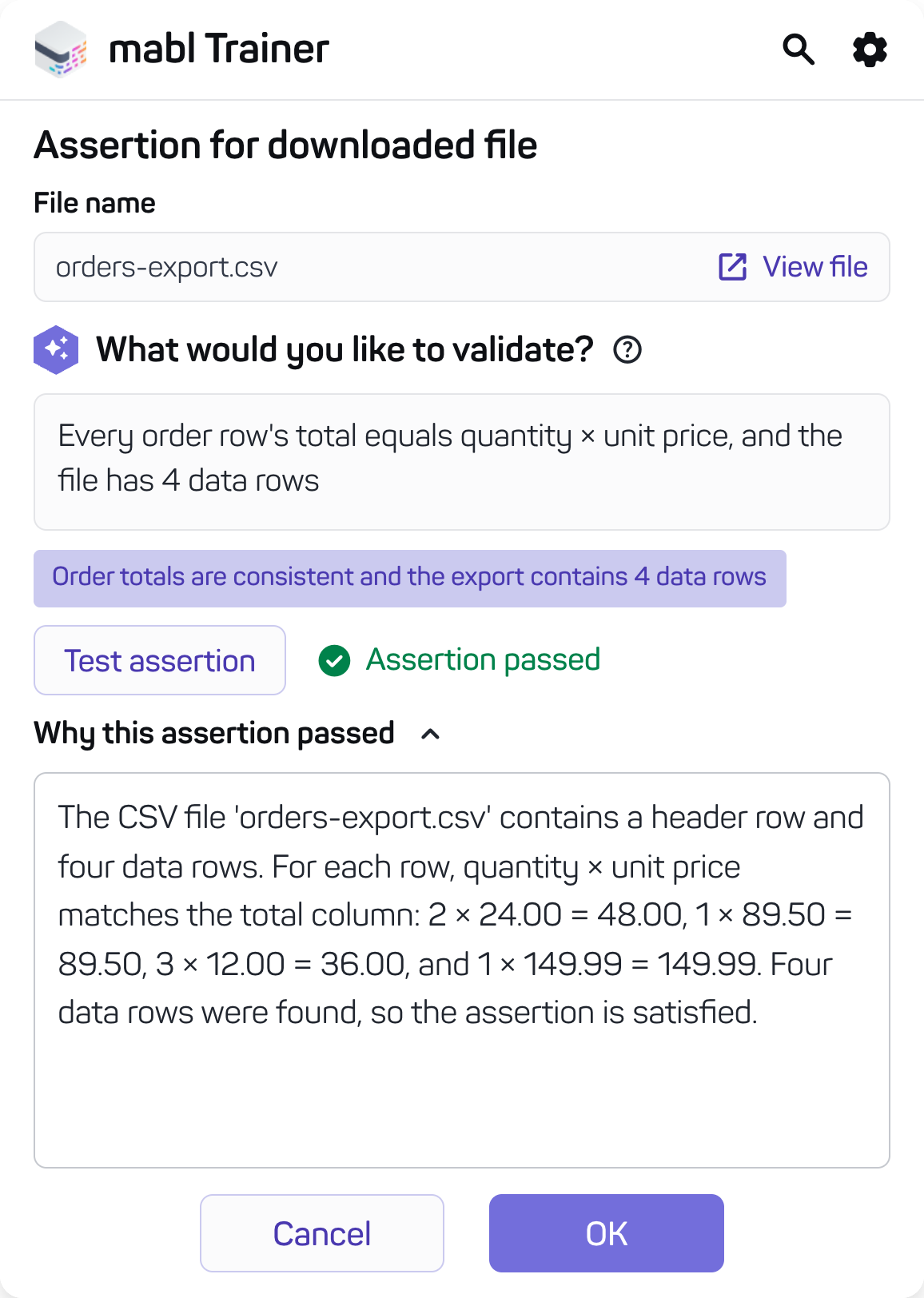 Trainer file assertion-selection