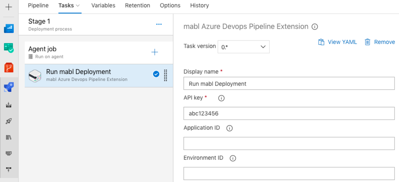 A screenshot showing the mabl integration with Azure Pipelines that makes it simple to introduce quality into your apps.