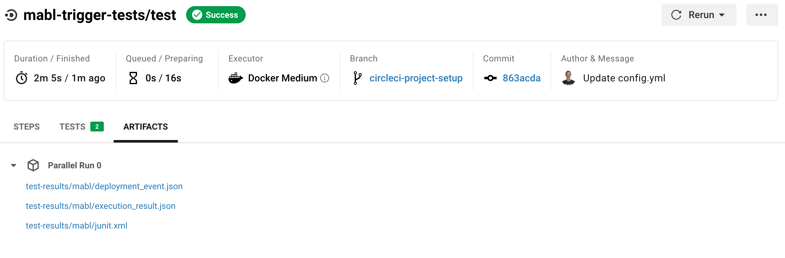 A screenshot of the mabl integration for CircleCI that makes it easy to incorporate reliable end-to-end tests.