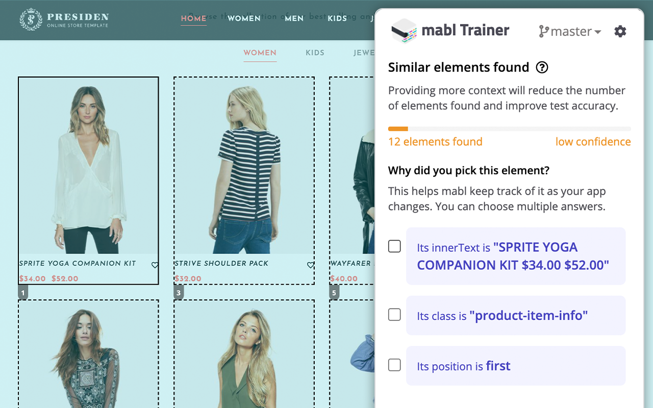 mabl trainer recognizing repeated elements and clarifying selectors