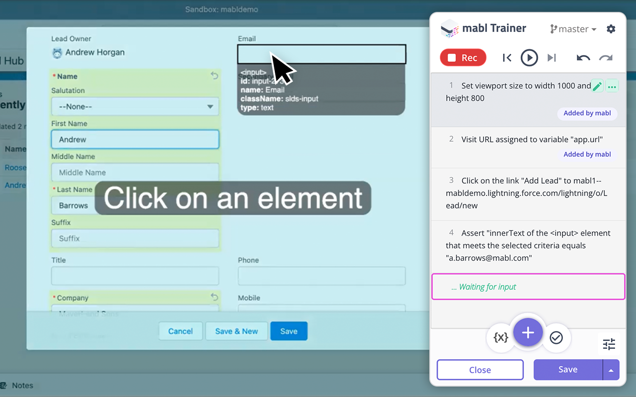 Low-code test creation in Salesforce using the mabl Trainer