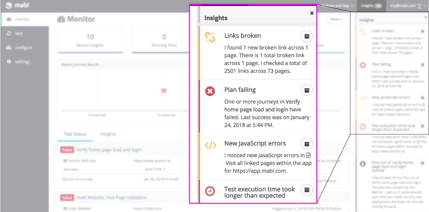 A screenshot showing that mabl can build a model of your app that automatically compares these screenshots to earlier ones.