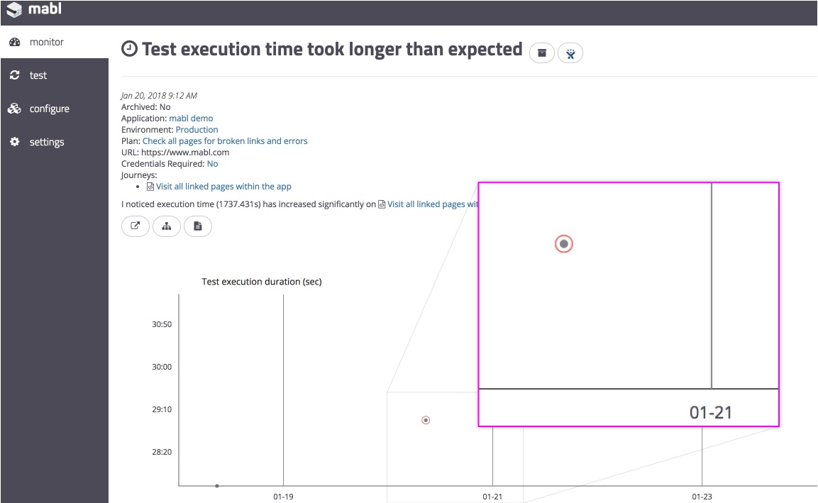 A screenshot showing that the test execution time took longer than expected.