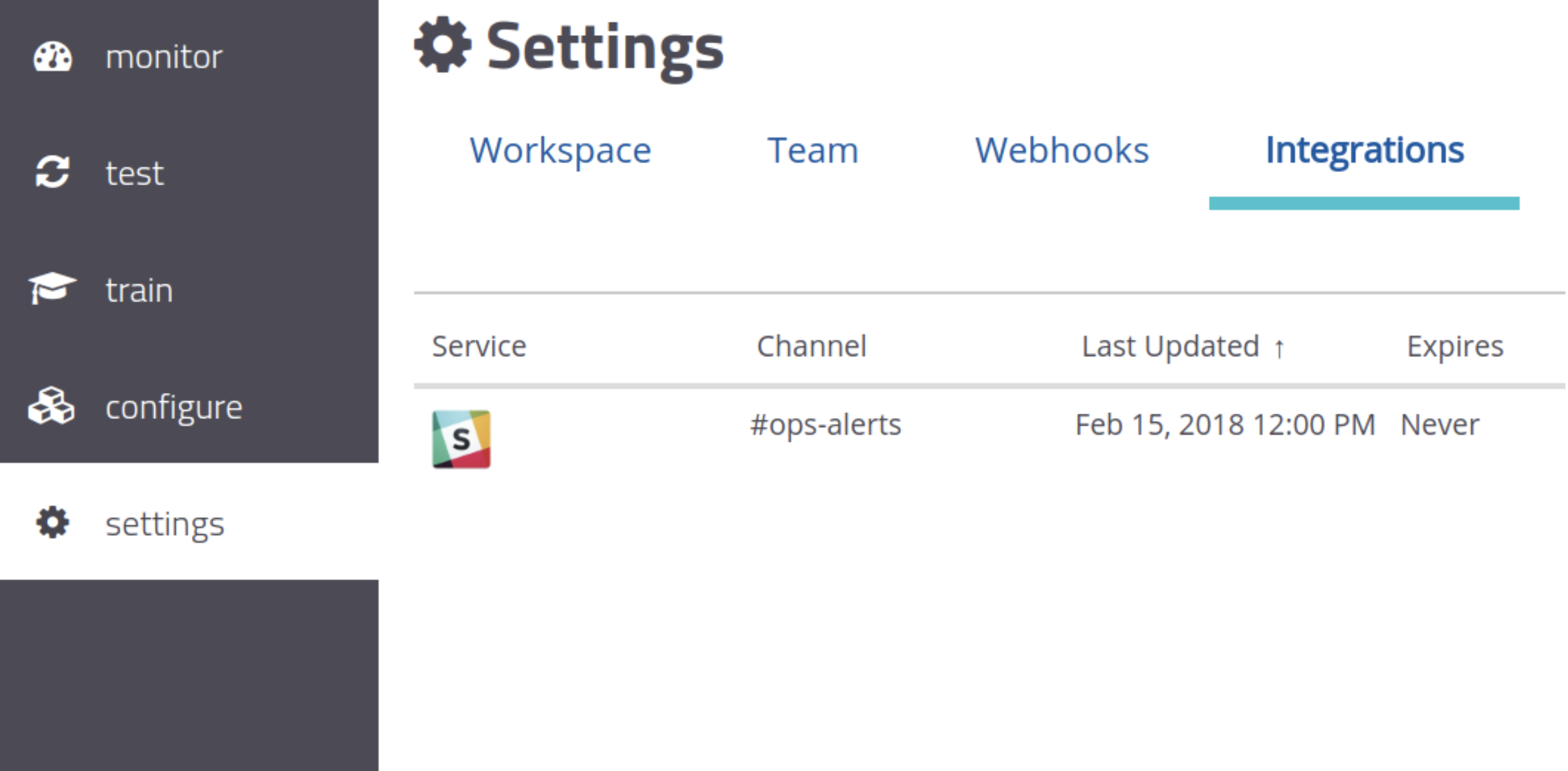 A screenshot showing Slack integration on mabl.